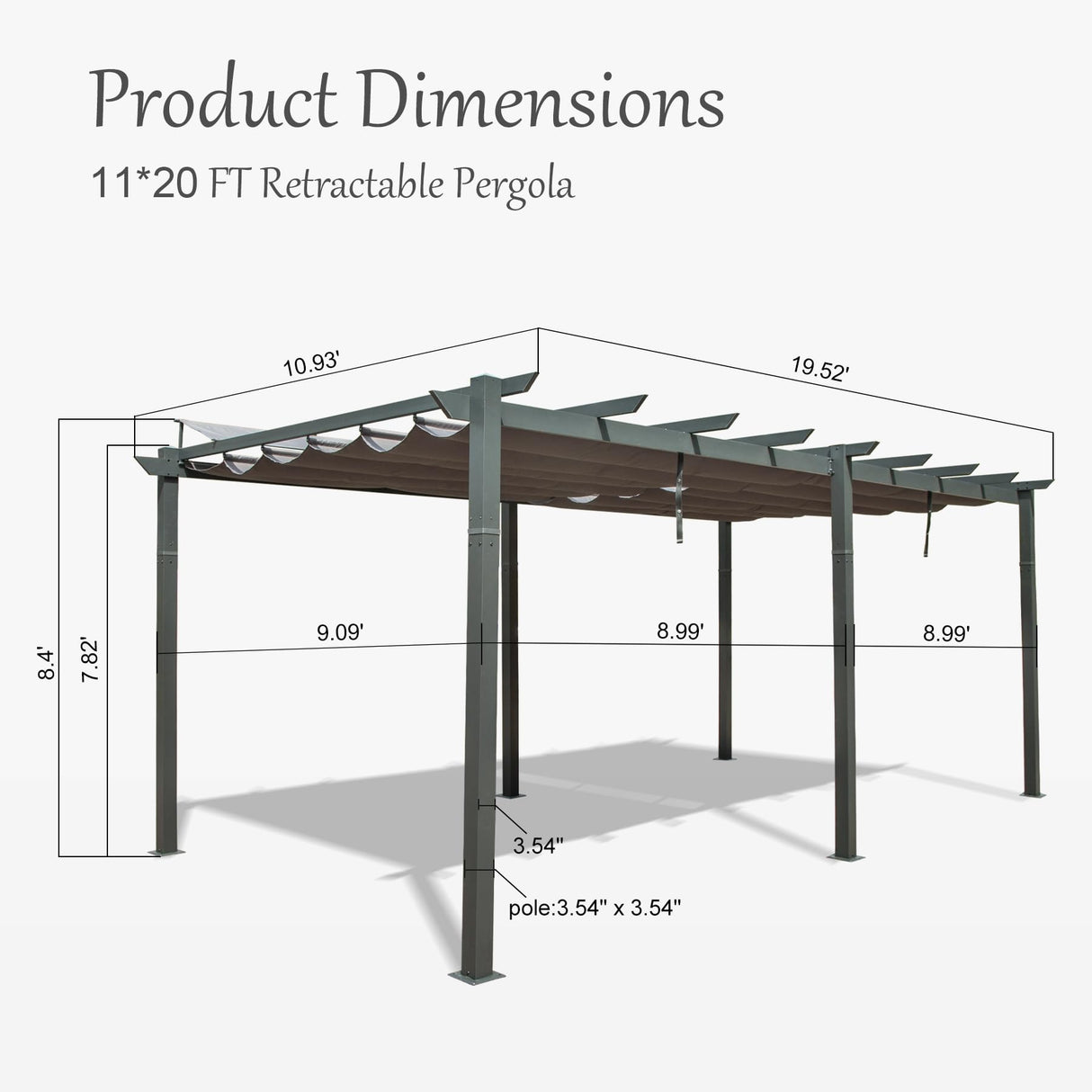 Domi 11'x20' Outdoor Retractable Pergola with Sun Shade Canopy, Aluminum Pergolas and Gazebos Clearance, Patio Outdoor Metal Pergola Canopy for Deck, Garden, Backyard, Dark Grey domi outdoor living