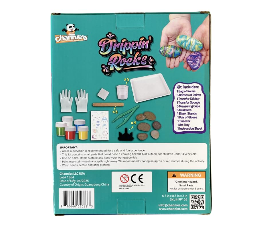Channie's Drippin’ Rocks Paint Pouring Kit for Kids – DIY Set with Transfer Stickers, Gloves, Tools & Instructions – Fun Marbling Art Craft for Boys & Girls Ages 6+ Channie's