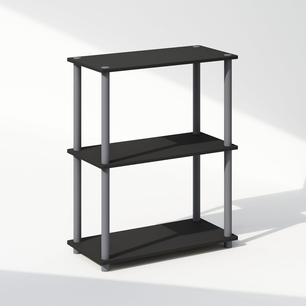 Furinno Turn-N-Tube 3-Tier Multipurpose Compact Bookshelf, Bookcase, Black/Grey Furinno