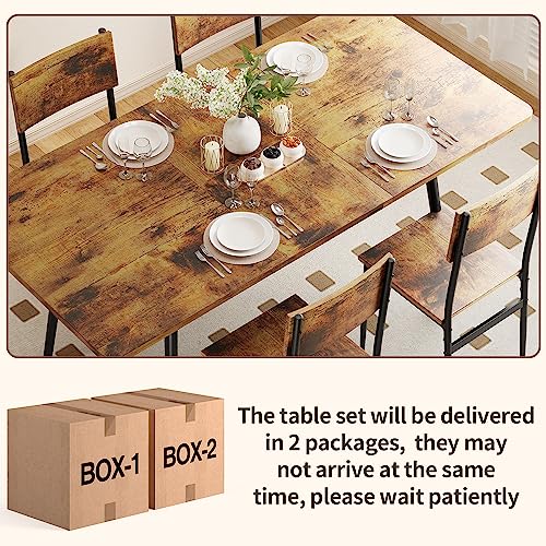 Qsun 63” Extendable Dining Table Set for 4-6 People, 7-Piece Dining Table Set for 6 People with 6 Chairs, MDF Wood Board Kitchen Table Set for Small Qsun