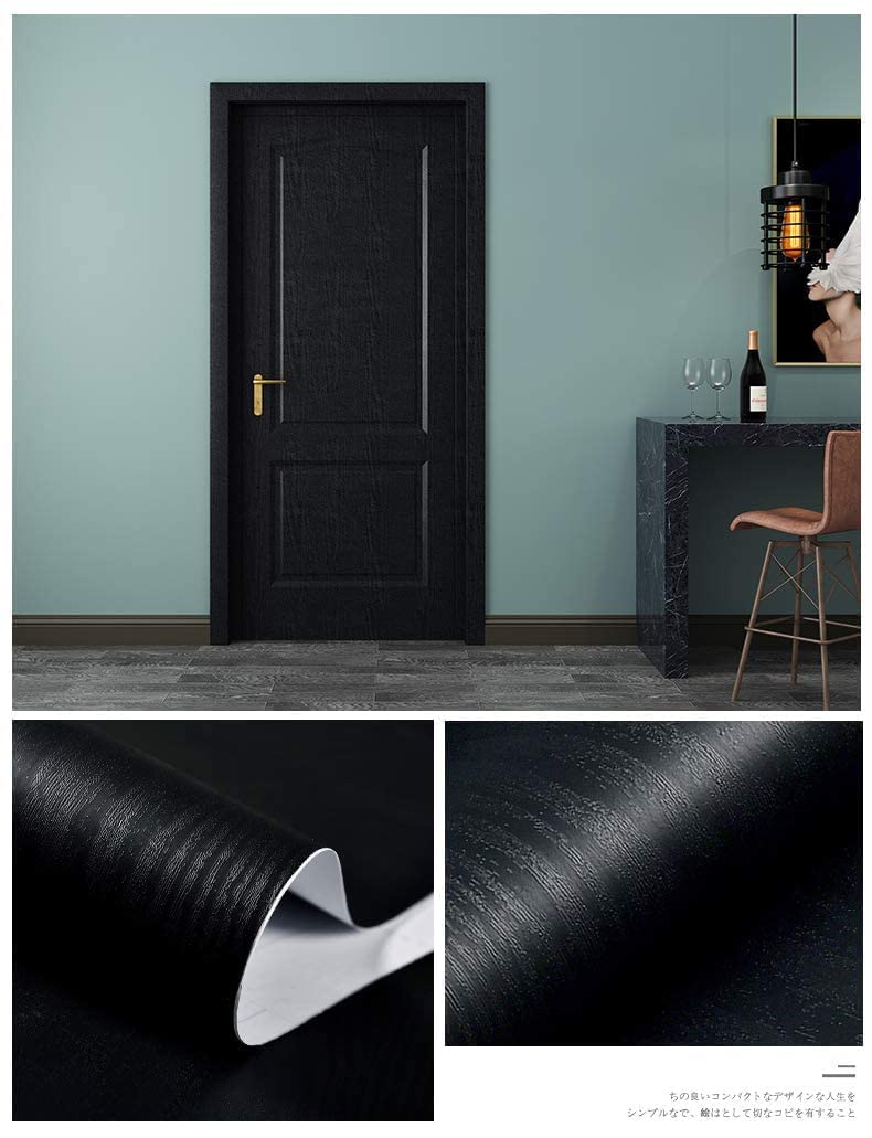 Black Wallpaper - Wood Peel and Stick Wallpaper – Black Wood Self-Adhesive & Removable Wall Paper for Countertop Furniture Kitchen Wall, Countertop Contact Paper, Easy to Clean, 17.7” × 118” Vinyl tiltil