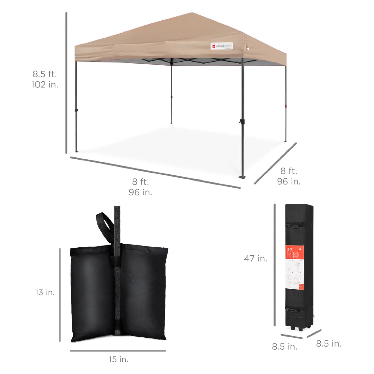 Best Choice Products 8x8ft 1-Person Setup Pop Up Canopy Tent Instant Portable Shelter w/ 1-Button Push, Case, 4 Weight Bags - Tan Best Choice Products