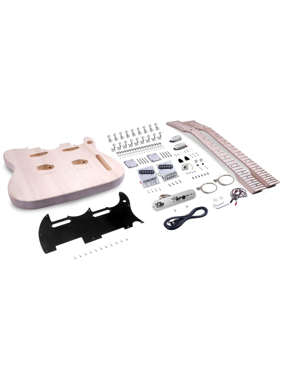 Fistrock DIY Electric Guitar Kit Double Neck DIY Guitar Kits Tele Style Beginner Kits Right Handed with Basswood Body Hard Maple Neck Maple Fingerboard Chrome Hardware Build Your Own Guitar. Fistrock
