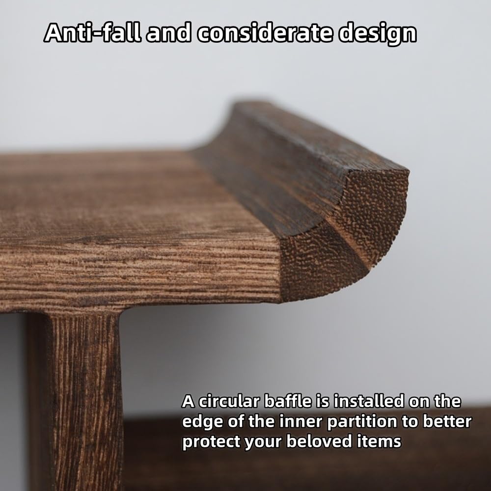 Koenqxoa Solid Wood Shadow Box Display Shelf, Wall Mountable Curio Display Case, Floating Shelf for Collectible Figurines, Multi-Slot Wall Decor Display Case(Small) Koenqxoa