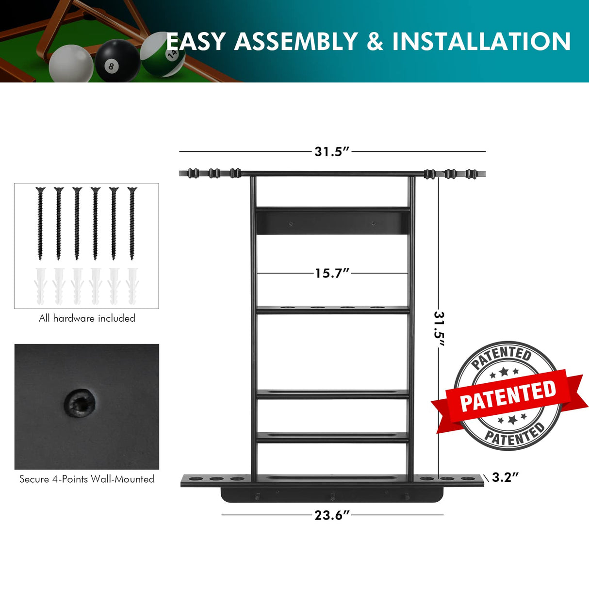 XCSOURCE Pool Stick Holder, 2-IN-1 Pool Cue Rack & Ping Pong Paddle Holder, 100% Solid Pine Wood Wall Mount Holds Billiards and Table Tennis Accessories for Man Cave, Billiard Room, Game Room,Bar Room XCSOURCE