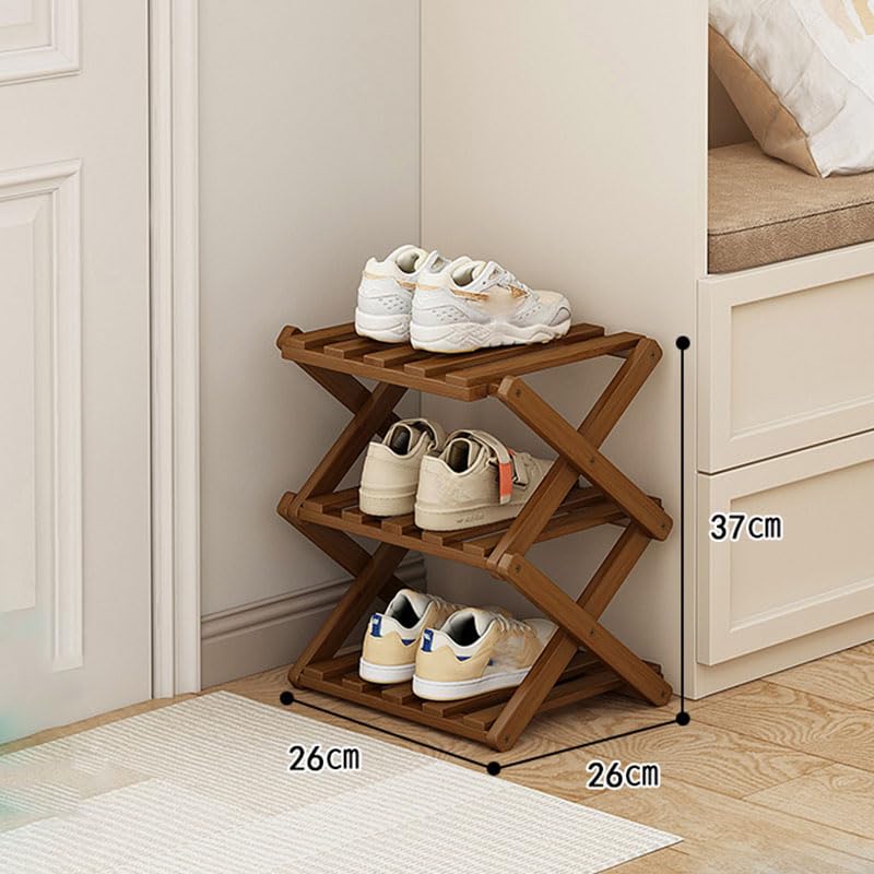 YYW Bamboo Shoe Rack for Entryway,Installation-Free and Foldable Vertical Shoe Storage Organizer,Free Standing Shoe Racks Shelf Closet Shoe Organizer for Living Room (Tawny-3 Layers) YYW