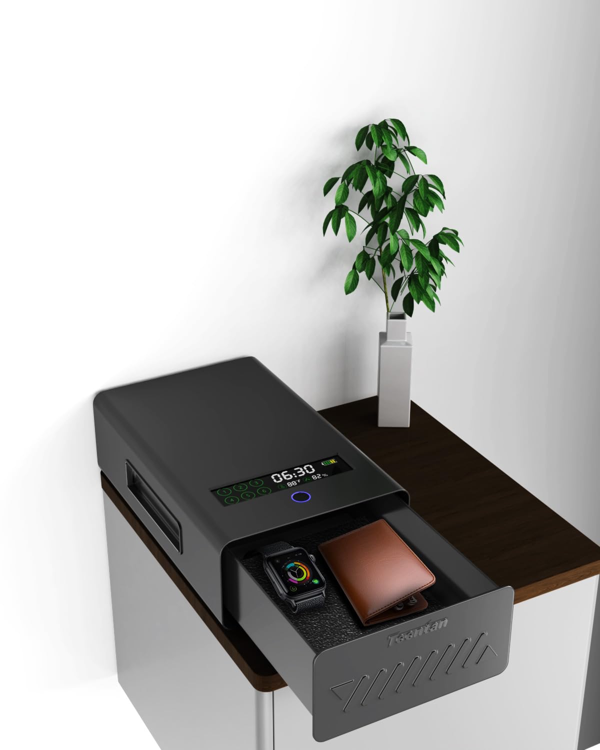 Slider Gun Safe for Nightstand, Desk, Bed Side,Truck,Auto Sliding drawer Hand Gun Safe for Pistol with Fingerprint, Handgun Lock Box with USB Power port,Safe for Valuable Items Teentan