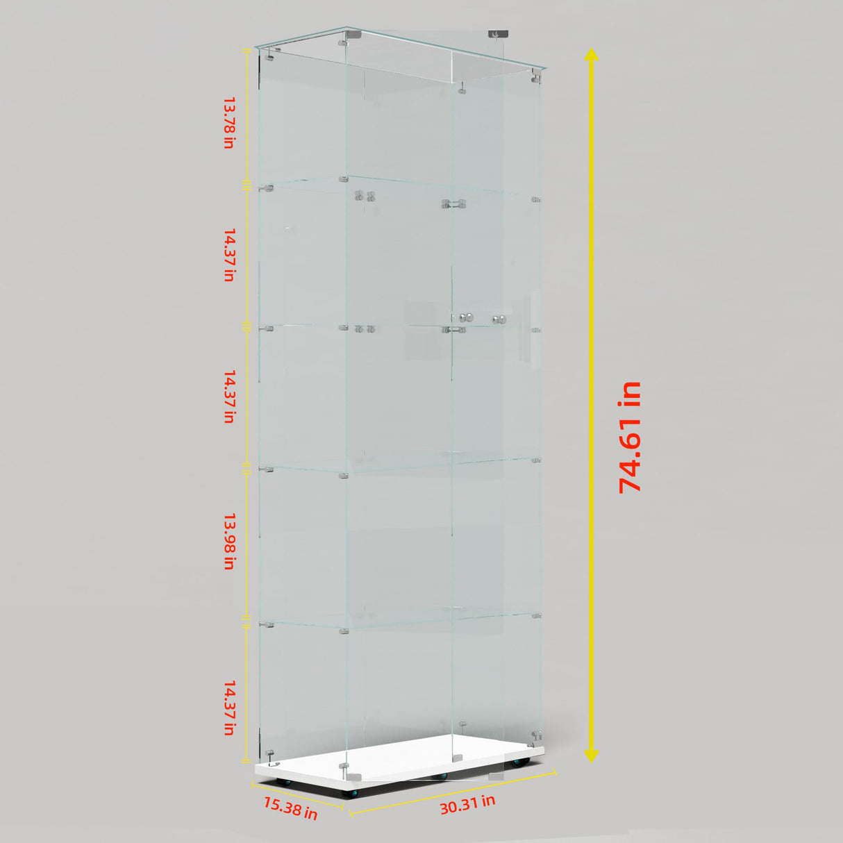 Maotifeys Modern Glass Display Cabinet 5-Shelf with LED Light, Lock and Wheels, 2 Door Curio Cabinets, Tempered Glass Collection Display Showcase for Living Room Home Office,White Maotifeys