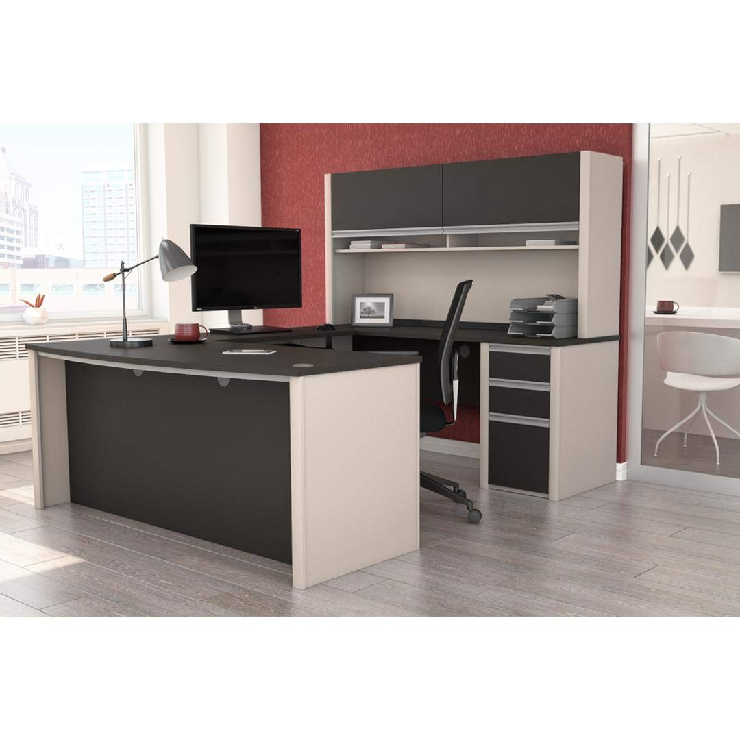 Bestar Connexion U-Shaped Workstation with Three Drawers, 72W, Slate/Sandstone Bestar