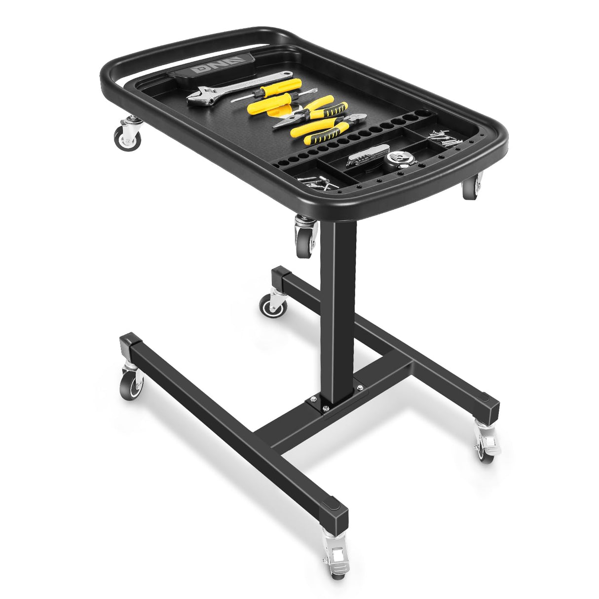 DNA MOTORING 2 in 1 Working Table - Adjustable Height 30.5'' to 47.2'', Rolling Part Tray with 4 Rollers, Portable Work Bench with 2 Brake Wheels, DNA MOTORING
