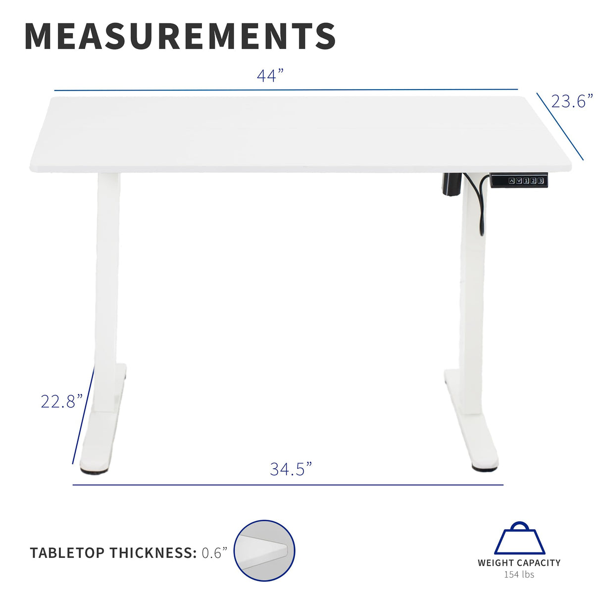 VIVO Electric Height Adjustable 44 x 24 inch Sit Stand Up Desk, Memory Controller, White Top White Frame, DESK-E144W VIVO