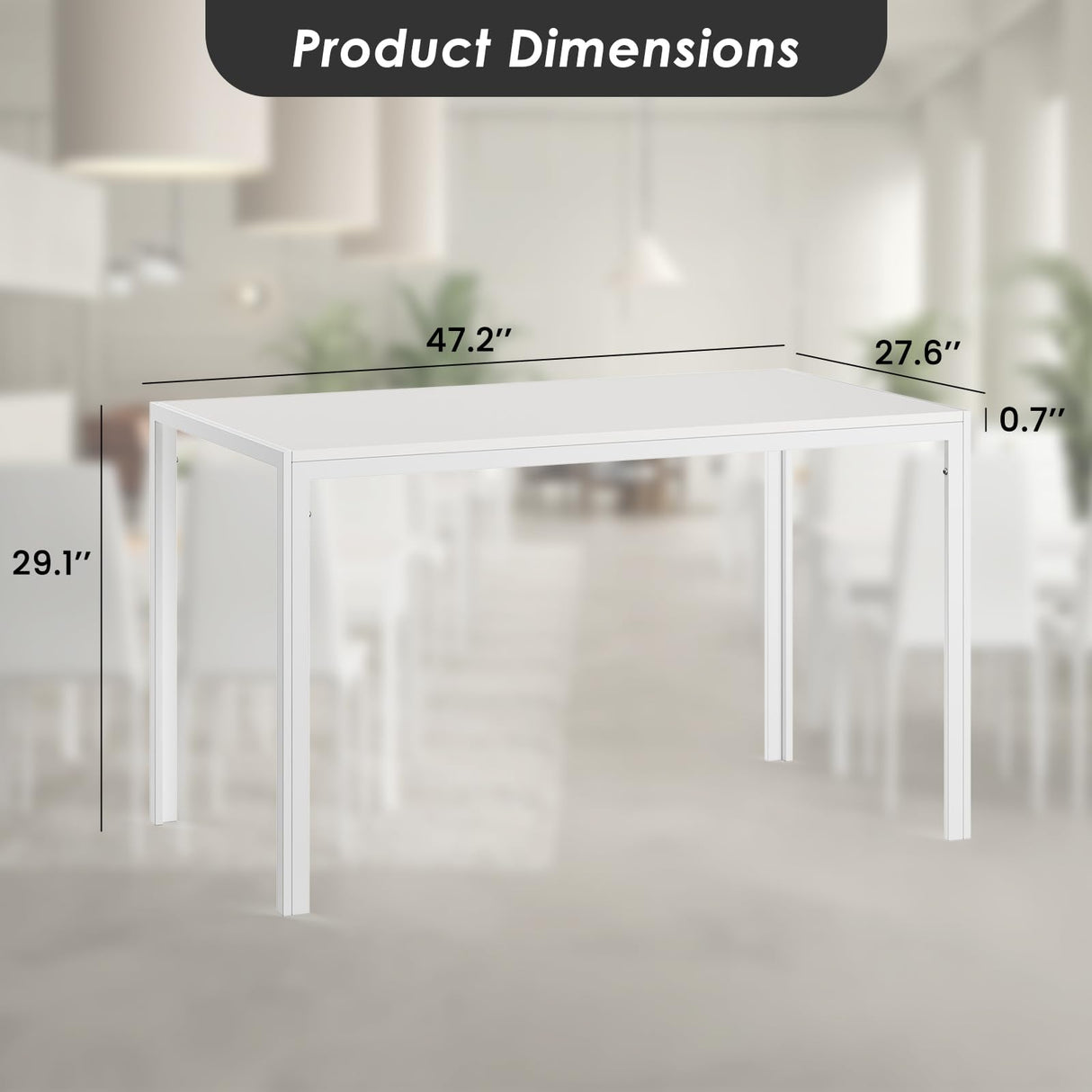 Farini White Dining Table for 4-6 Person,47" Rectangular Wooden Dining Table Top and Metal Frame for Home Kitchen Dining Desk (47 inch,White) Farini
