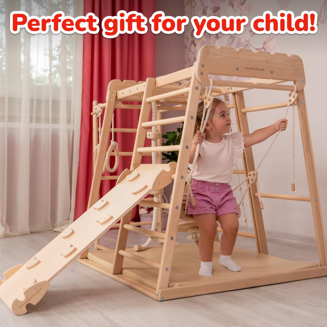 WoodandHearts Indoor Playground, Indoor Jungle Gym for Kids Ages 1-4, Toddler Jungle Gym Indoor, Indoor Gym for Kids Climbing Gym, Wooden Jungle Gym Indoor, Wood Climbing Gym for Toddlers, Made in EU Wood And Hearts