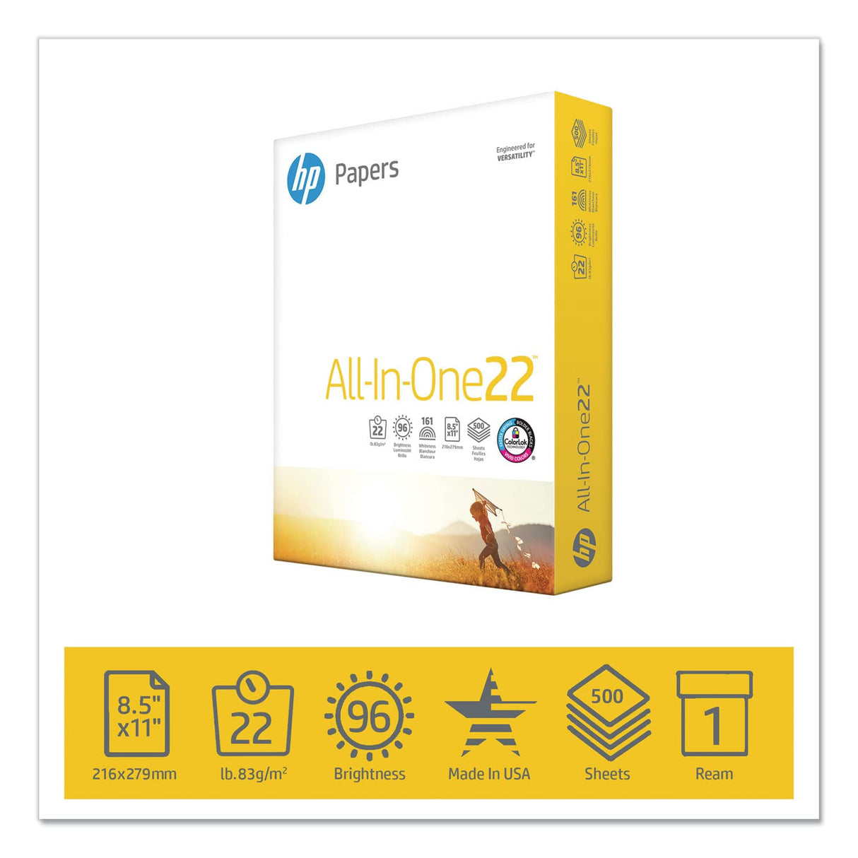 HP Papers | 8.5 x 11 Paper | All In One 22 lb | 1 Ream - 500 Sheets | 96 Bright | Made in USA - FSC Certified | 207010R HP Papers