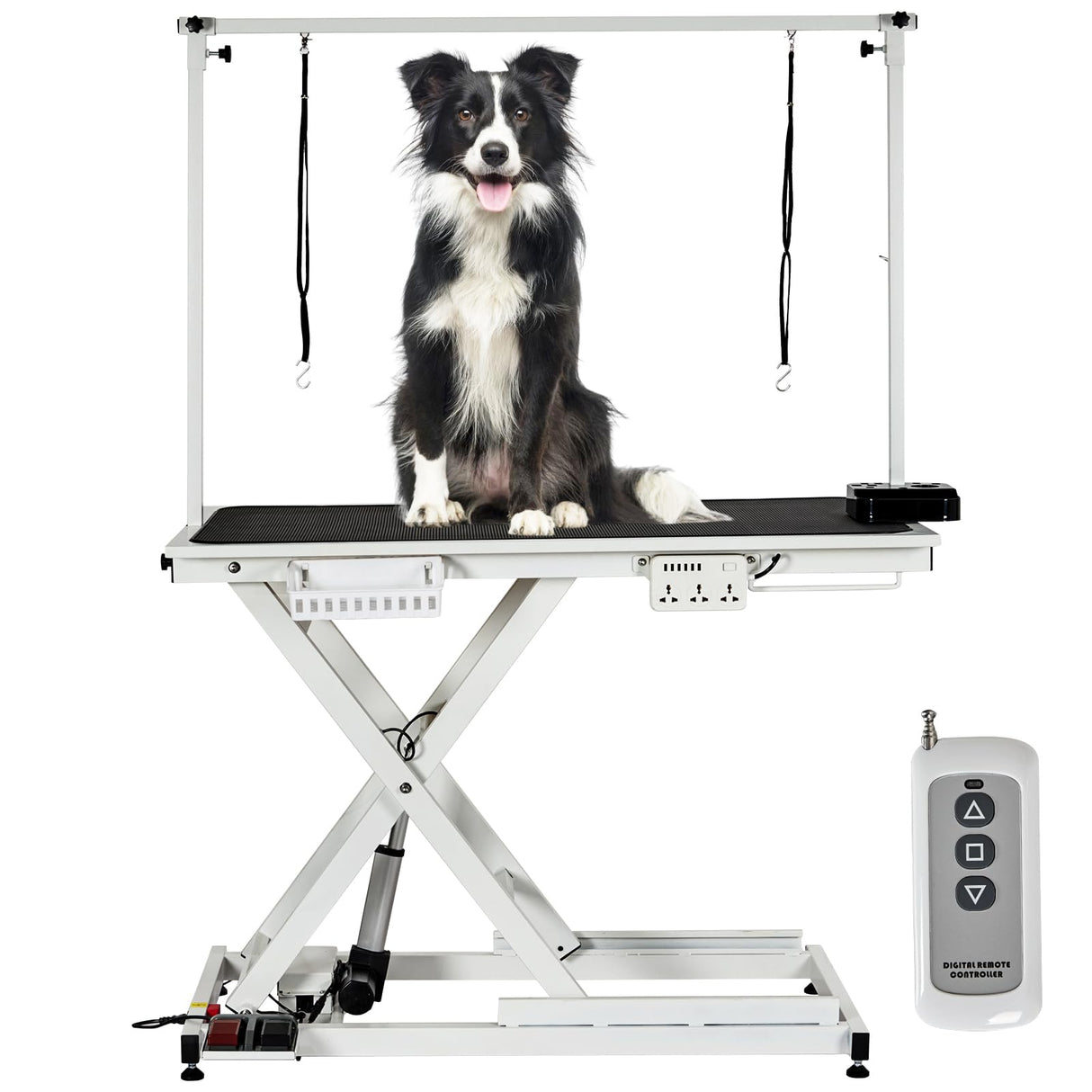 50'' Professional Electric Dog Grooming Table, Pet Grooming Table for Large Dogs Heavy Duty Height Adjustable with Dog Grooming Arm, Anti Slip Tabletop, Tool Organizer, Pet Dog Grooming Station White TROPOW