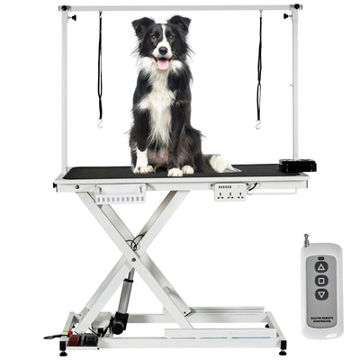50'' Professional Electric Dog Grooming Table, Pet Grooming Table for Large Dogs Heavy Duty Height Adjustable with Dog Grooming Arm, Anti Slip Tabletop, Tool Organizer, Pet Dog Grooming Station White