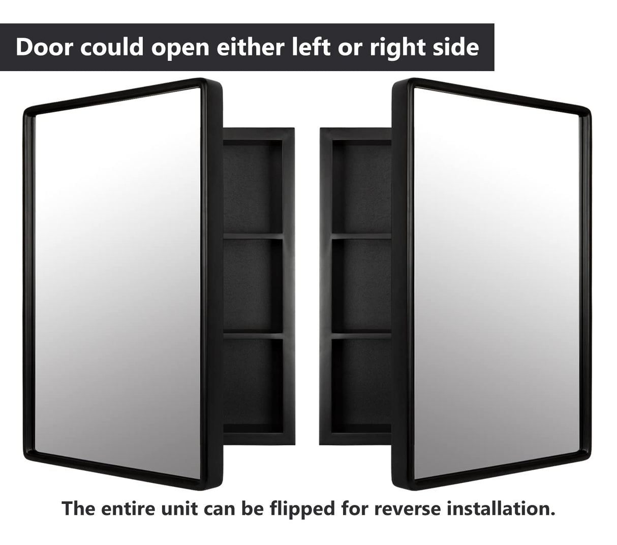 H & A Medicine Cabinet Bathroom Mirror, 24''x16'' Farmhouse Wood Frame Bathroom Medicine Cabinet with Mirror, Vanity Mirrors Recess or Surface Mounted Installation (Black) H & A