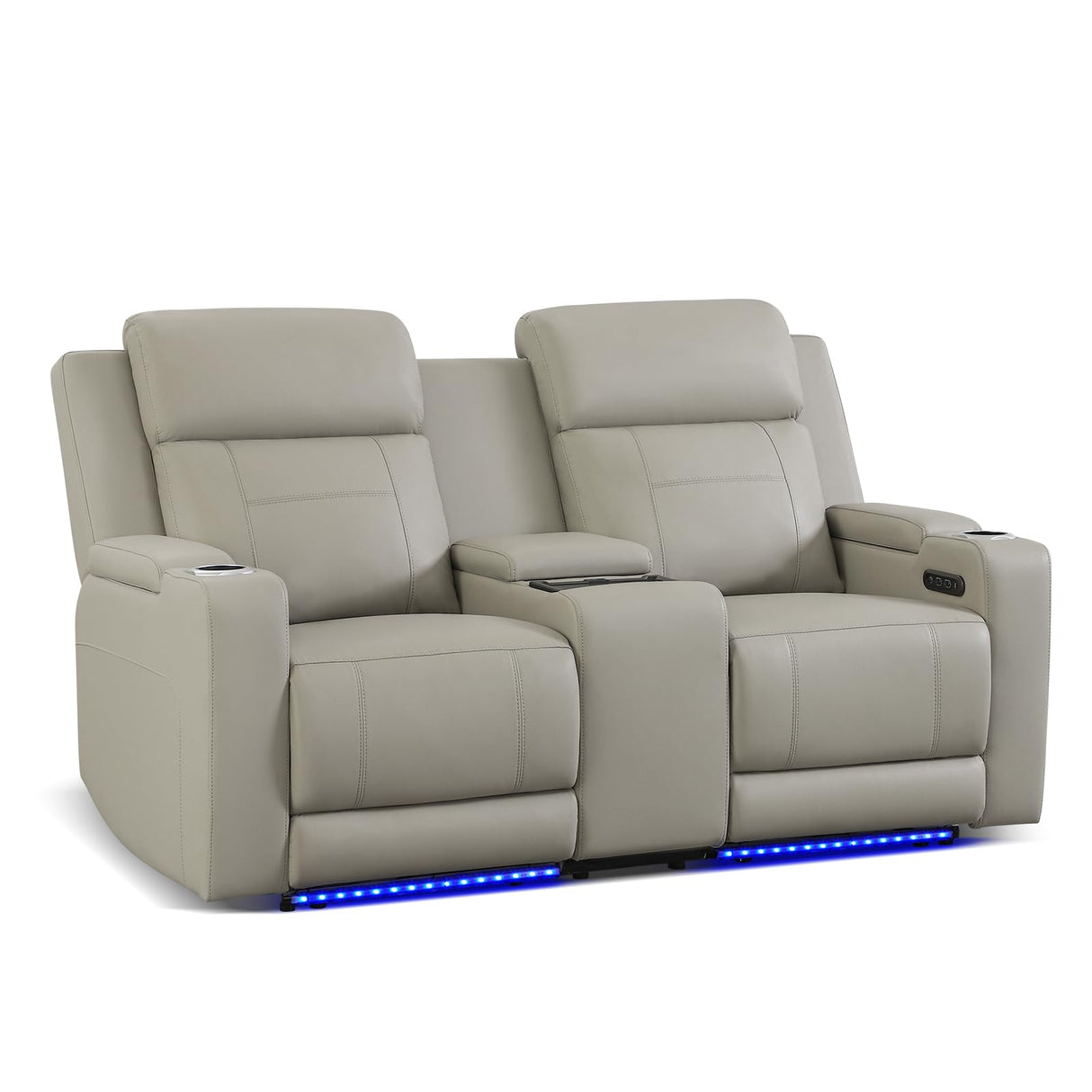 Neptane Dual Motor Power Reclining Loveseat with Wireless Charge, Power Loveseat Recliner Sofa with Adjustable Headrest/LED Light/Armrest Storage, Wall Hugger Couches for Living Room (Grey, 2 Seater) Neptane