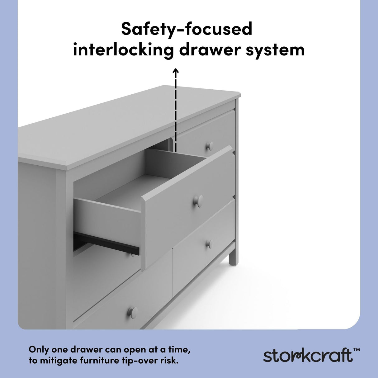Storkcraft Alpine 6-Drawer Dresser (Pebble Gray) – GREENGUARD Gold Certified, Gray Dresser for Bedroom, Kids & Nursery Storage Drawers, Safety Interlocking Drawers, Pre-Installed Tracks, Kids Bedroom Storkcraft