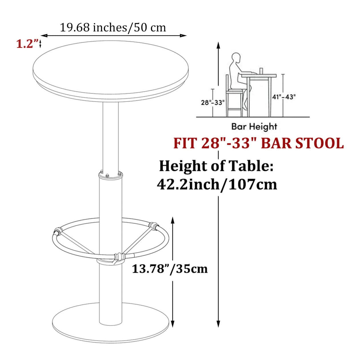 LOKKHAN 42" Tall Rustic Industrial Bar Table-19.68" Dia Round Wooden Top Metal Bar Height Adjustable Standing Pub Table-Dining Room Bistro Table-Cocktail Table LOKKHAN