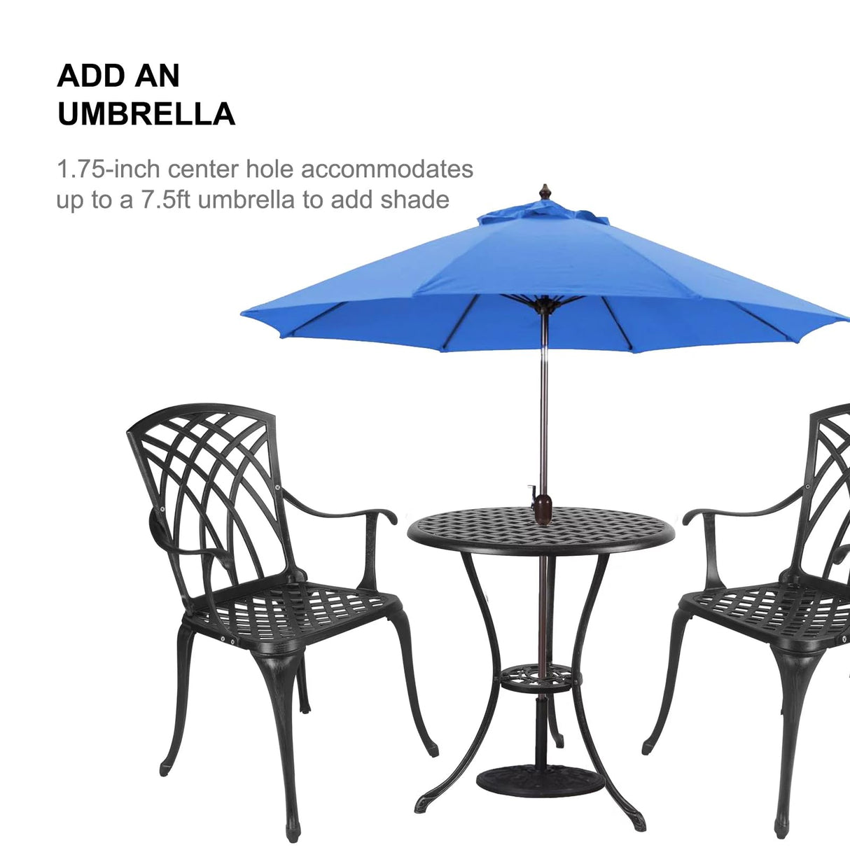 Polar Aurora 3 Piece Patio Bistro Set Cast Aluminum Bistro Table Set Outdoor Round Dining Table with Umbrella Hole for Porch, Lawn, Garden, Backyard, Pool,Black Polar Aurora