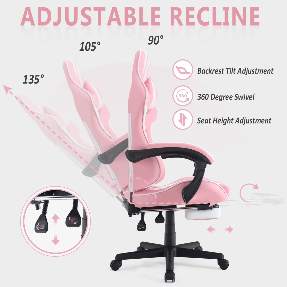 Ferghana Gaming Chairs with Footrest,Computer Game Chair,Massage Gaming Chairs,Christmas,Xmas Gift,PC Gaming Chairs for Adults Teens for Gaming Live Streaming Room(Pink,Racing Version) Ferghana