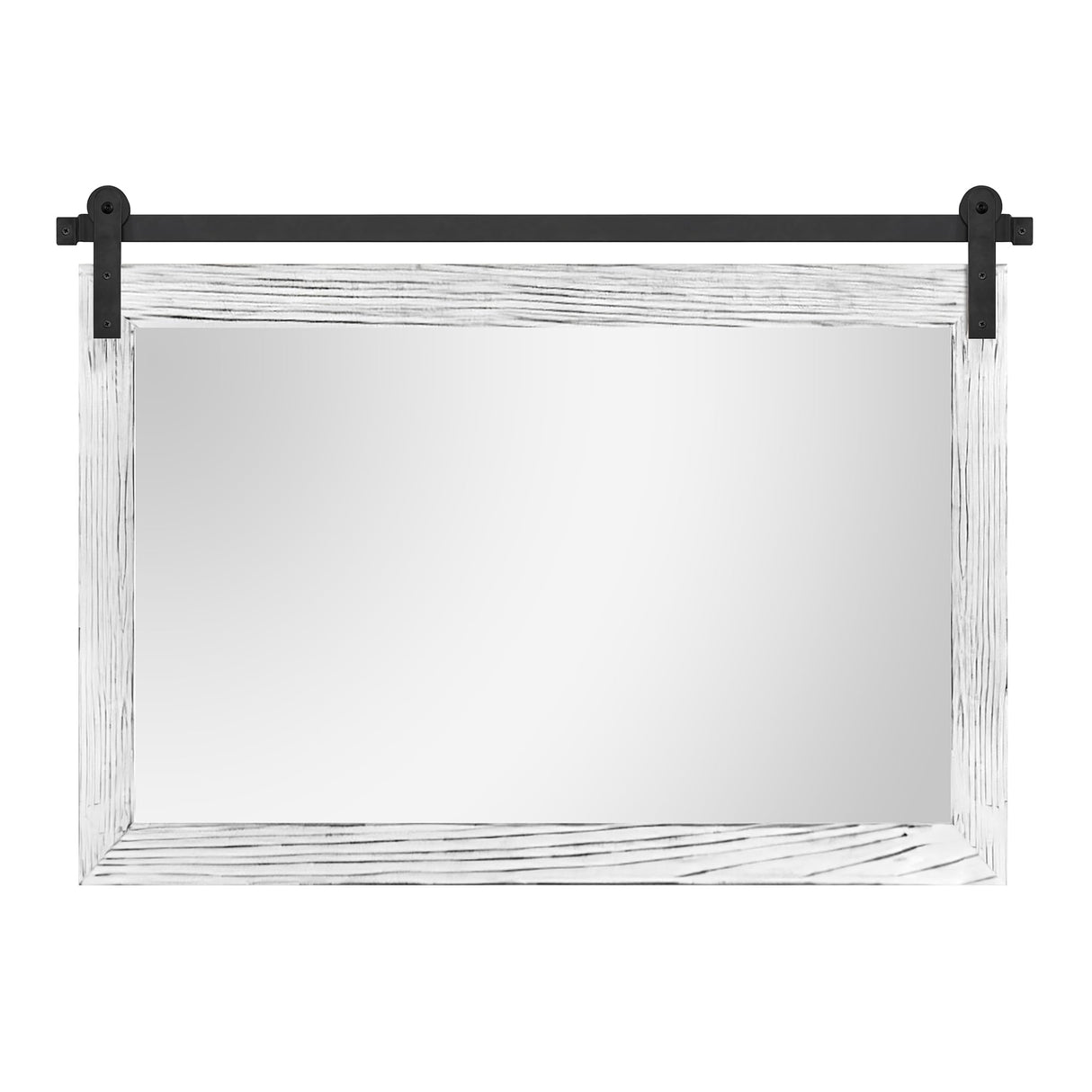 COGOOD Farmhouse Barn Door Mirror - 41" x 26" Rustic Wood Framed Wall Mirror for Bathroom, Living Room, Bedroom Wall Decor (White) COGOOD