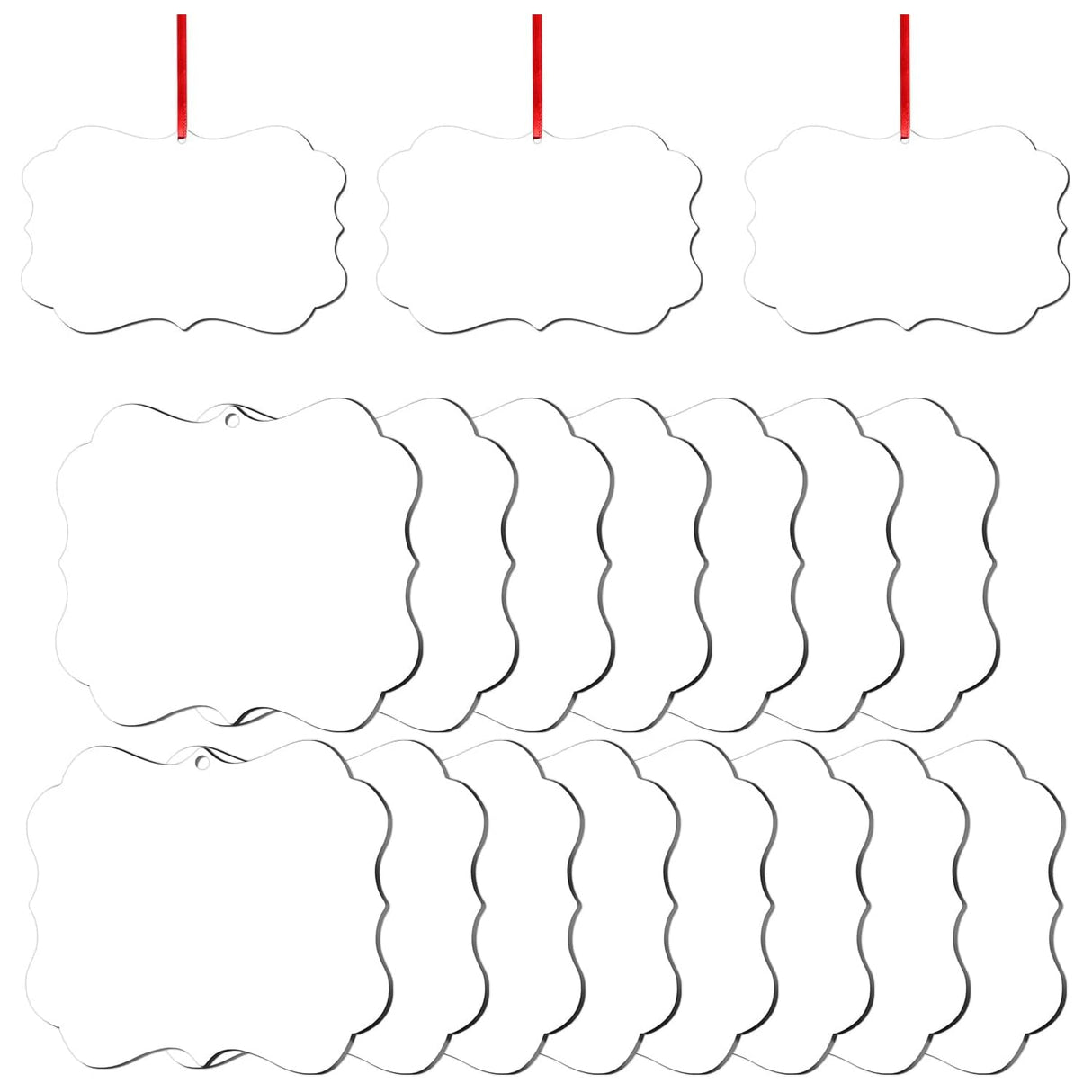 SAVITA 15pcs Sublimation Blank Pendants, MDF Personalized Sublimation Pendant with Red Hanging Ribbons Blank Discs Halloween Christmas Ornaments DIY Creation Supplies SAVITA