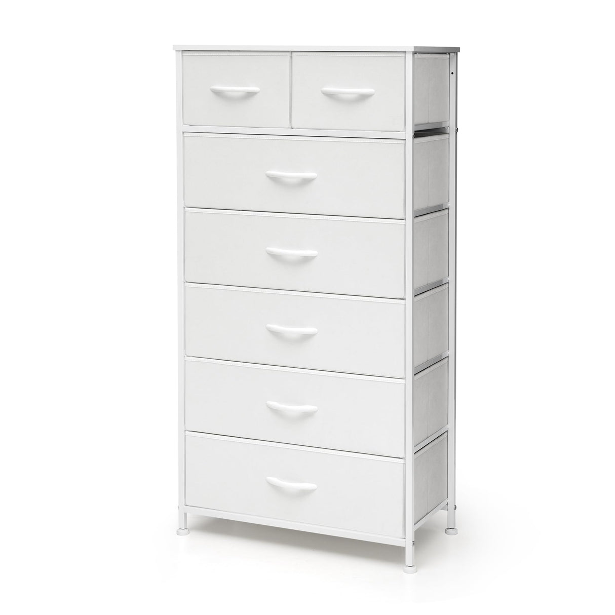 Pellebant Dresser for Bedroom with 7 Drawers, Tall Dresser Vertical Storage Tower, Sturdy Metal Frame, Fabric Storage Bins with Plastic Handle, Wooden Top, Organizer Unit for Closet/Hallway, White Pellebant
