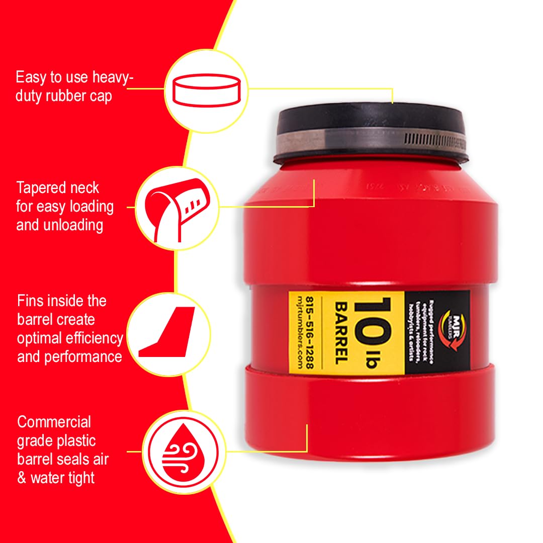 MJR Tumblers Commercial Duty 10lb Rock Tumbler w Free Grit Kit. Capable of Running 4 Different Barrel Sizes and Combinations. Extreme Quality and Durability. A USA Disabled and Veteran Owned Company. MJR Tumblers