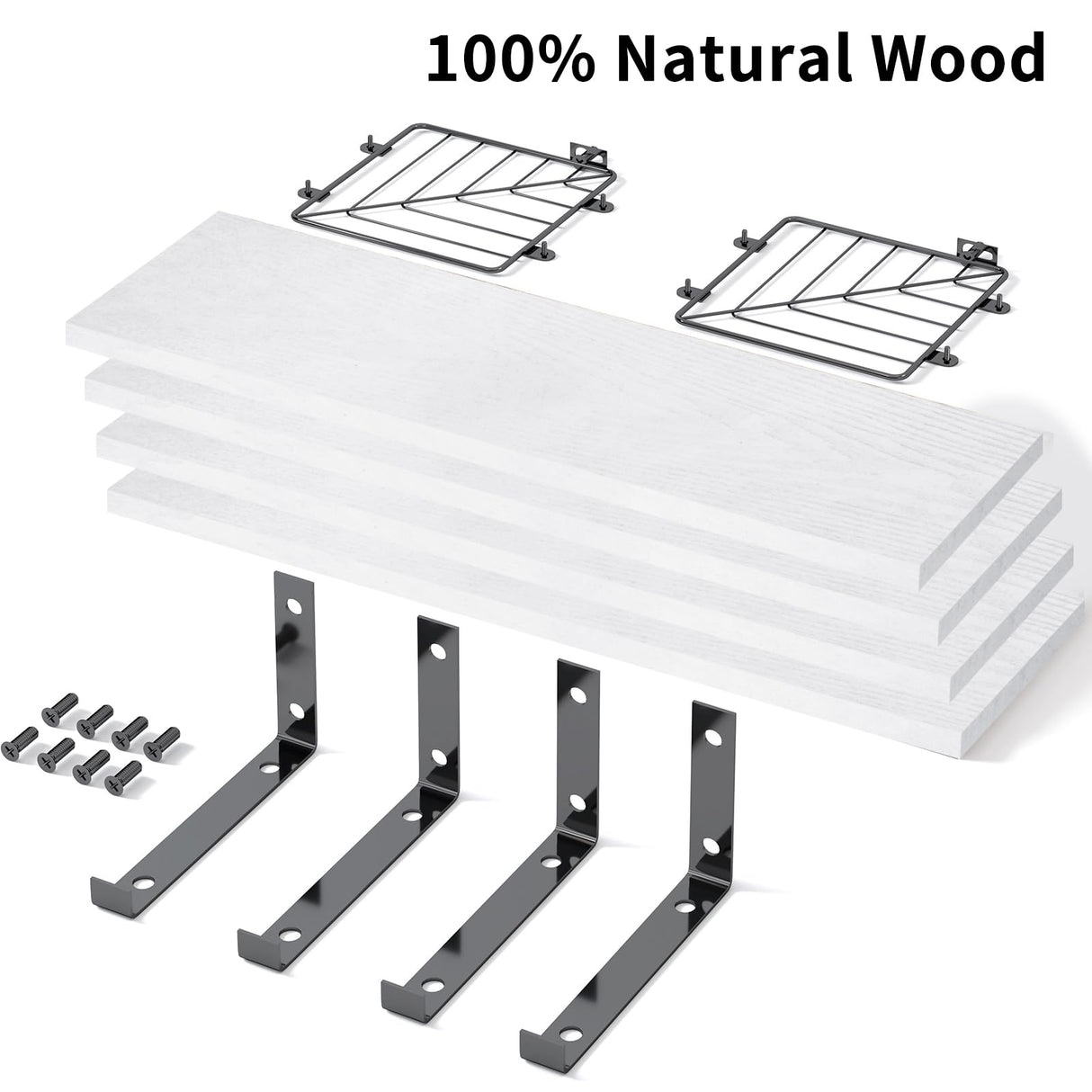 Fixwal 3+1 Tier Bathroom Floating Shelves Over Toilet, 15.8in Farmhouse Rustic Wood Shelves, Wall Decor for Bathroom, Living Room,Bedroom and Kitchen (White) Fixwal