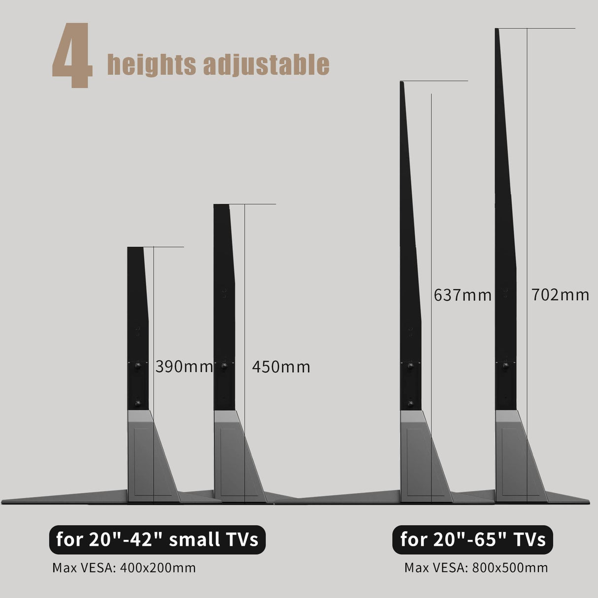 Universal TV Stand, Metal TV Legs for 20-65 inch LCD/LED/OLED/Plasma Flat&Curved Screen TV Height Adjustment with VESA 75x75mm to 800x500mm Max ML1760 suptek