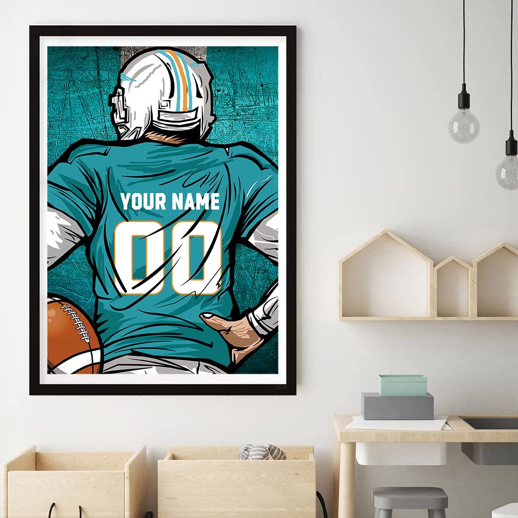 Weadatty Custom Football Diamond Painting with Name and Number,Customized Sports Fan Jersey Painting,Personnalized Football Player Diamond Art for Home Decor (Miami Marine-Blue) Weadatty
