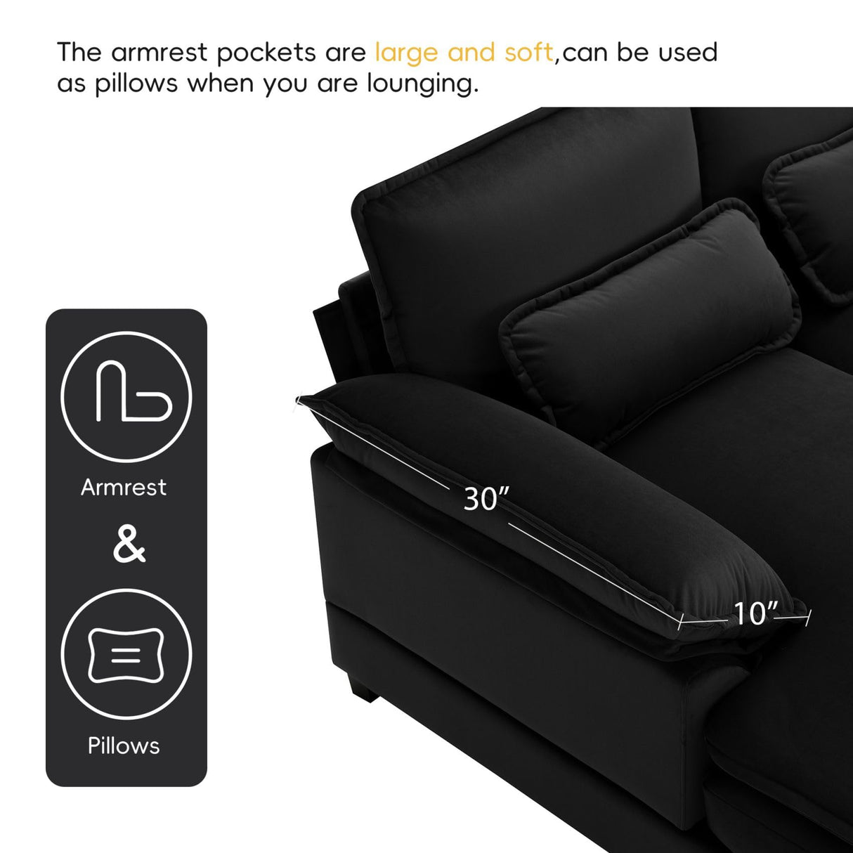 Merax 110" Modular Sectional Couches with Waist Pillows, 6-seat U-Shaped Upholstered Sleeper Sofa Bed Chaise Lounge for Living Room Furniture, Large, Black Merax