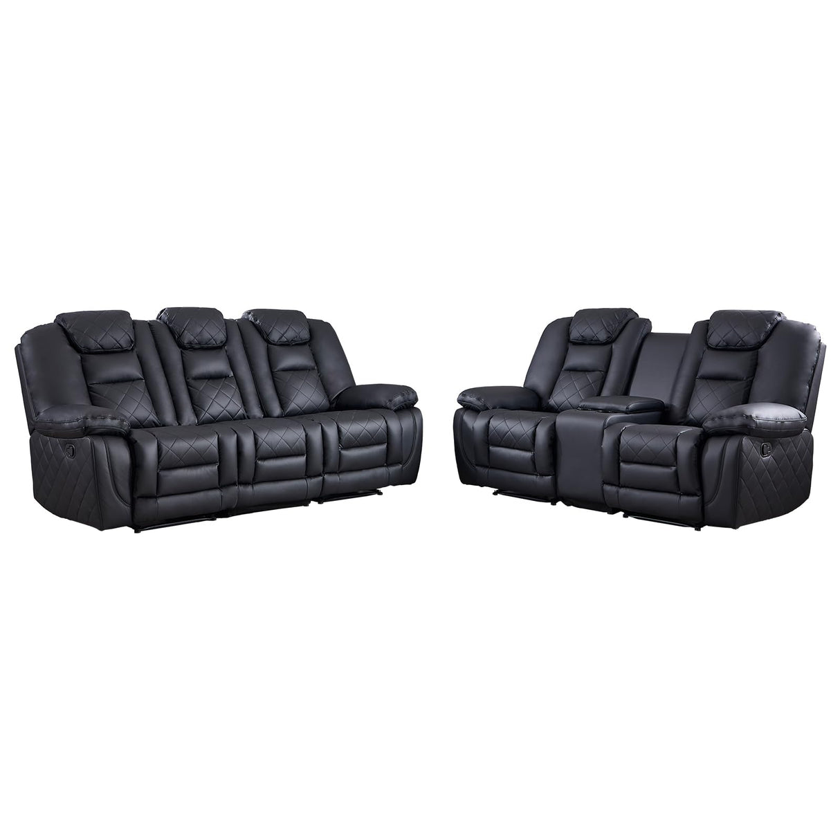 EBELLO Manual Recliner Sofa Set, Faux Leather Reclining Living Room Furniture Set, Included Single Chair and 3 Seat Manual Recliner Sofa, Black(Loveseat+Sofa) EBELLO