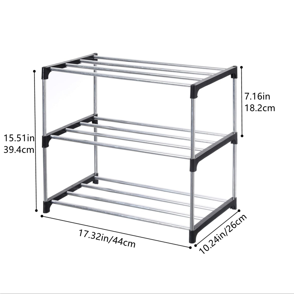 Jucaifu Stackable Small Shoe Rack, Entryway, Hallway and Closet Space Saving Storage and Organization (3-Tier, Black) Jucaifu