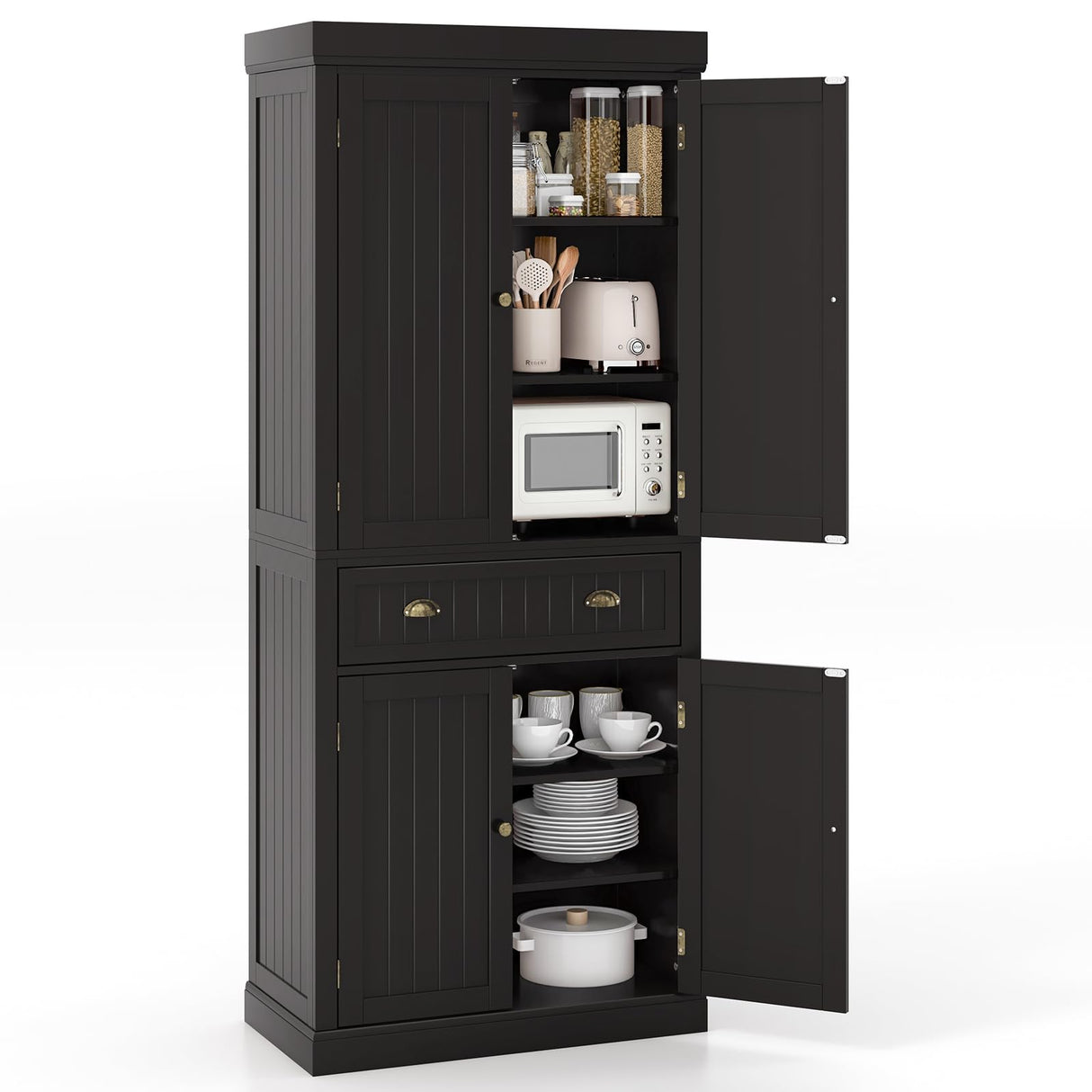 Tangkula 72" H Kitchen Pantry Cupboard Cabinet, Traditional Freestanding Large Tall Storage Cabinet with 2 Cabinets and Drawer, Adjustable Shelves, for Living Room Kitchen, 30 x 16 x 72 Inch Tangkula