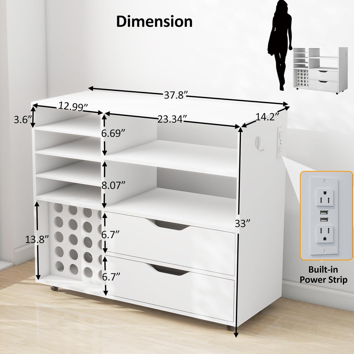 Dooloric Craft Organization and Storage Cart Compatible with Cricut Machines, Rolling Craft Table Organizer with Charge Station Vinyl Roll Holder, Drawers, Craft Storage Cabinet for Craft Room Home dooloric