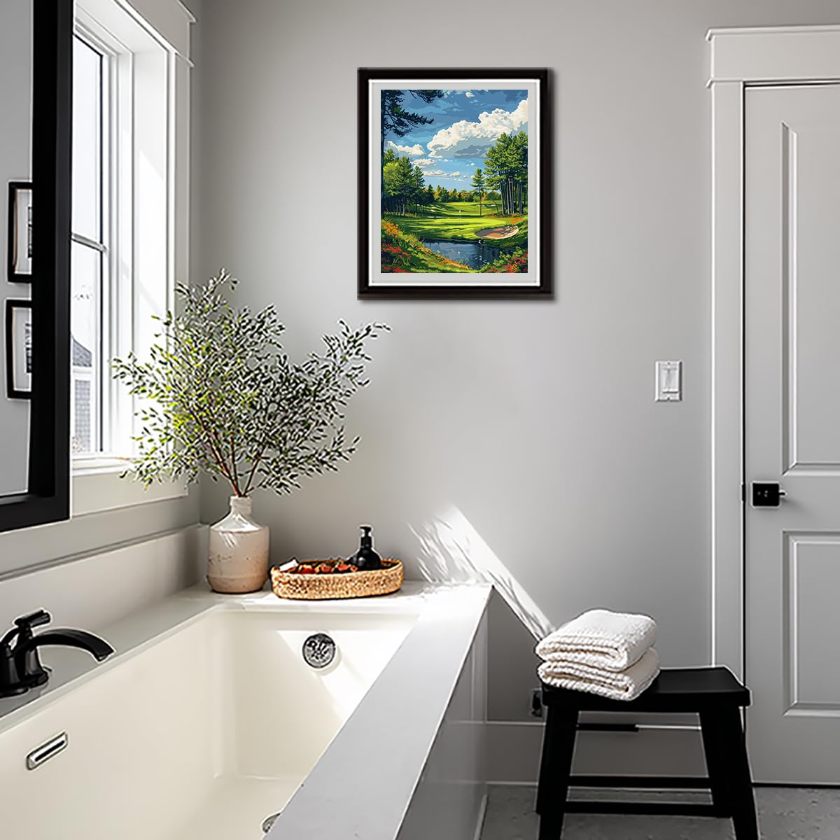 ARNLRDYA Golf Course Paint by Number Kits for Adults, Forest Grassland Landscape Paint by Numbers for Beginner, Lake and Blue Sky Acrylic Paint Oil Painting Gift Unframe for Home Decor(16×20inches) ARNLRDYA