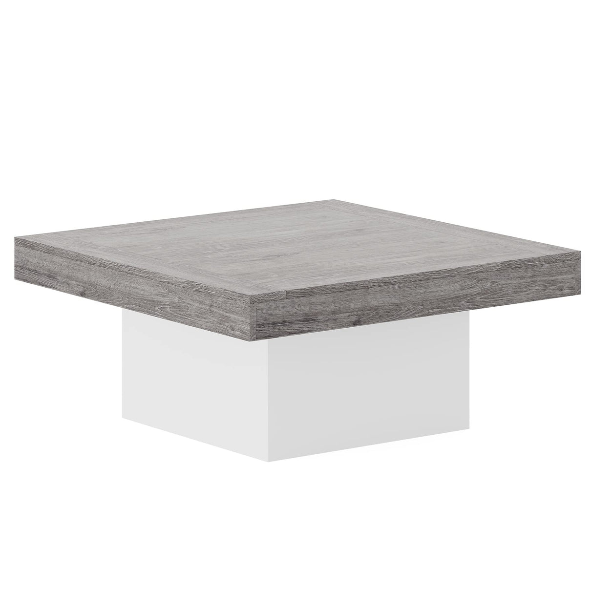 Tribesigns Square LED Coffee Table Grey and White Engineered Wood Coffee Table Low Coffee Table for Living Room Rustic Farmhouse Coffee Table Tribesigns