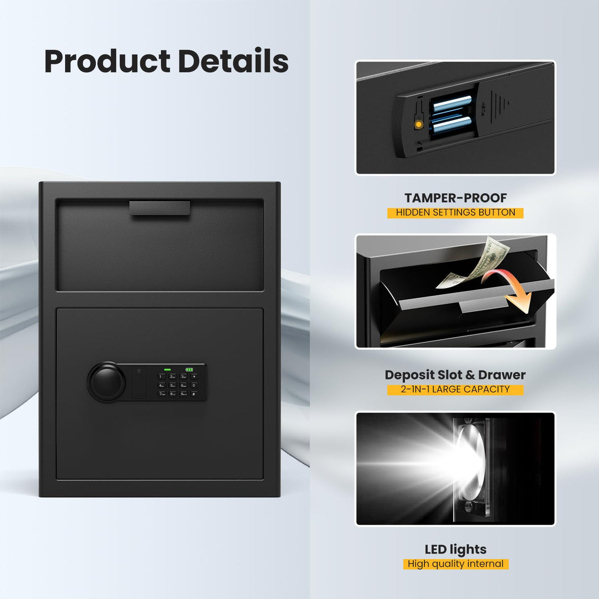 Depository Drop Safe 2.6 Cubic Feet, Xdeer Front Drop Slot Lock Box with Digital Combinatio, Silent Deposit Safe Box, Security Money Safe for Cash Slips Expense Business Office Home coin locker XDeer