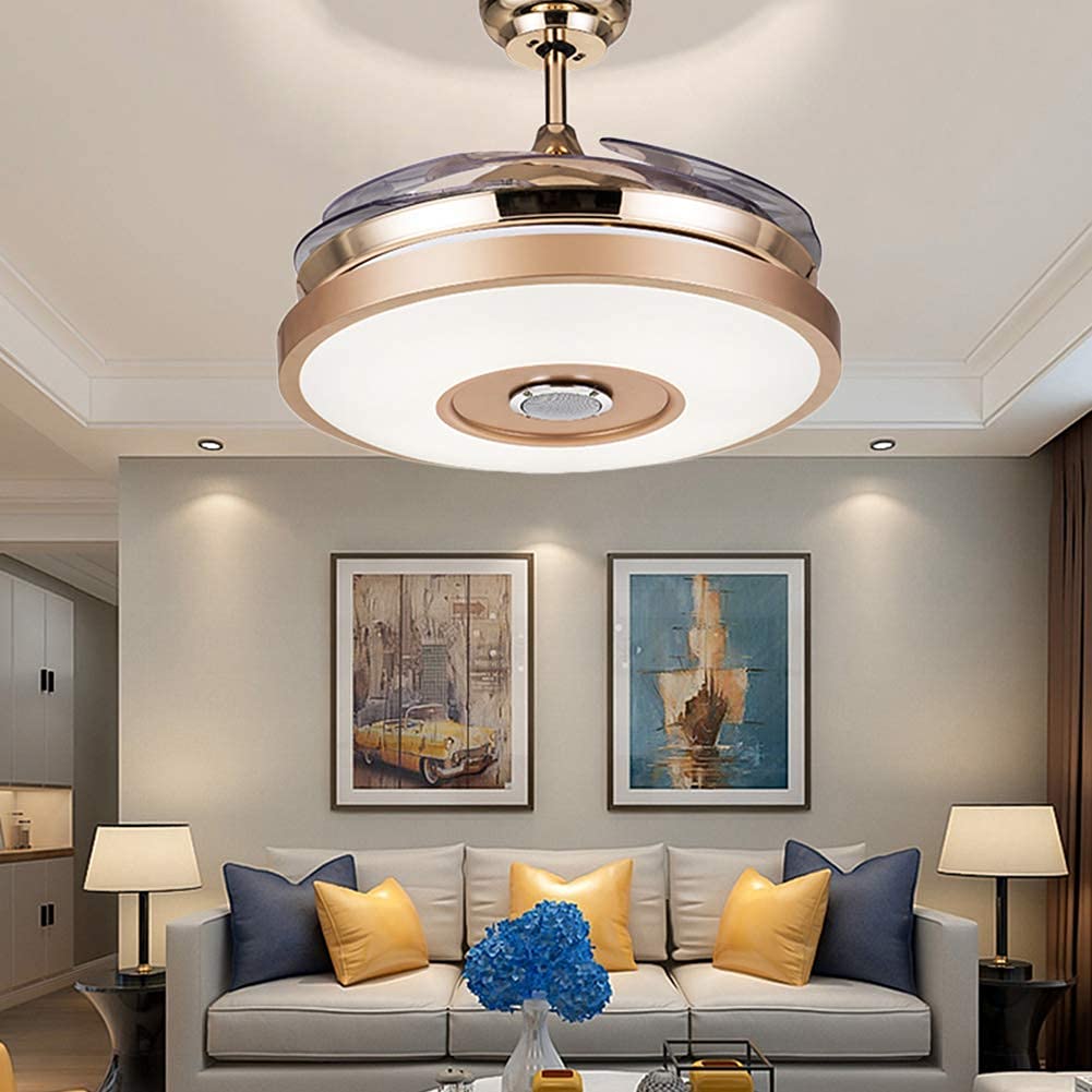 Fandian 36'' Modern Smart Ceiling Fans with Light, Bluetooth Speaker Chandeliers 7 Colors Retractable Blades Fandeliers with Remote Control, Dimmable LED Kits for Indoor Bedroom (36 Classic) Fandian