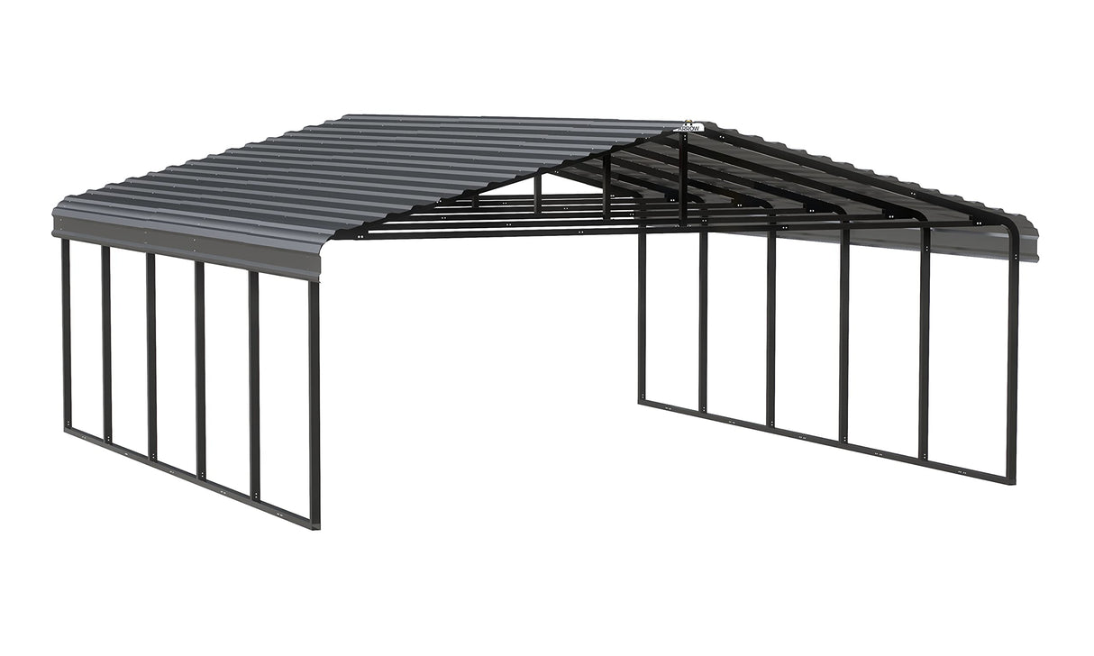 Arrow Carports Galvanized Steel Carport, Double Car Metal Carport Kit, 20' x 24' x 9', Charcoal Arrow Shed