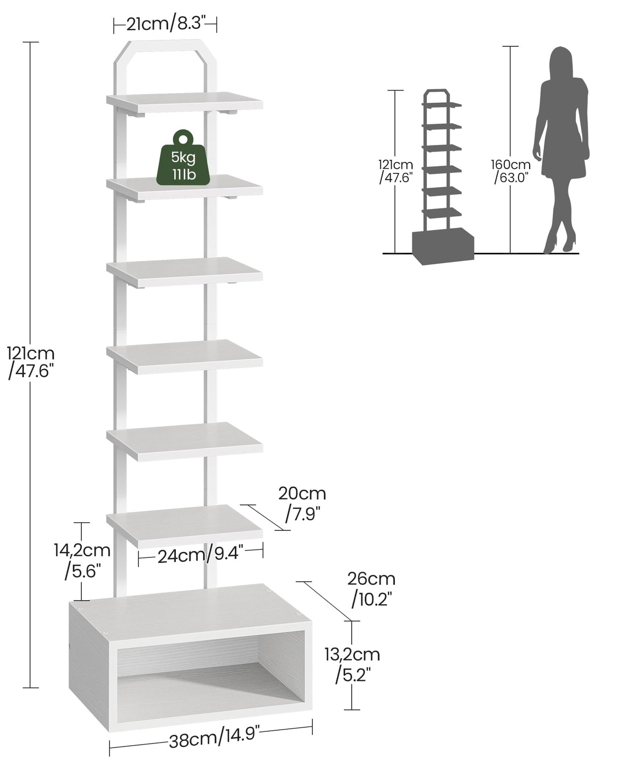 CHOEZON 8-Tier Bookshelf, LED Bookcase with Semi-Open Bottom, Small Space Standing Shelf with Lights, Corner Storage Stand, for Living Room, Home Office, Bedroom, White TSJ08DWB CHOEZON