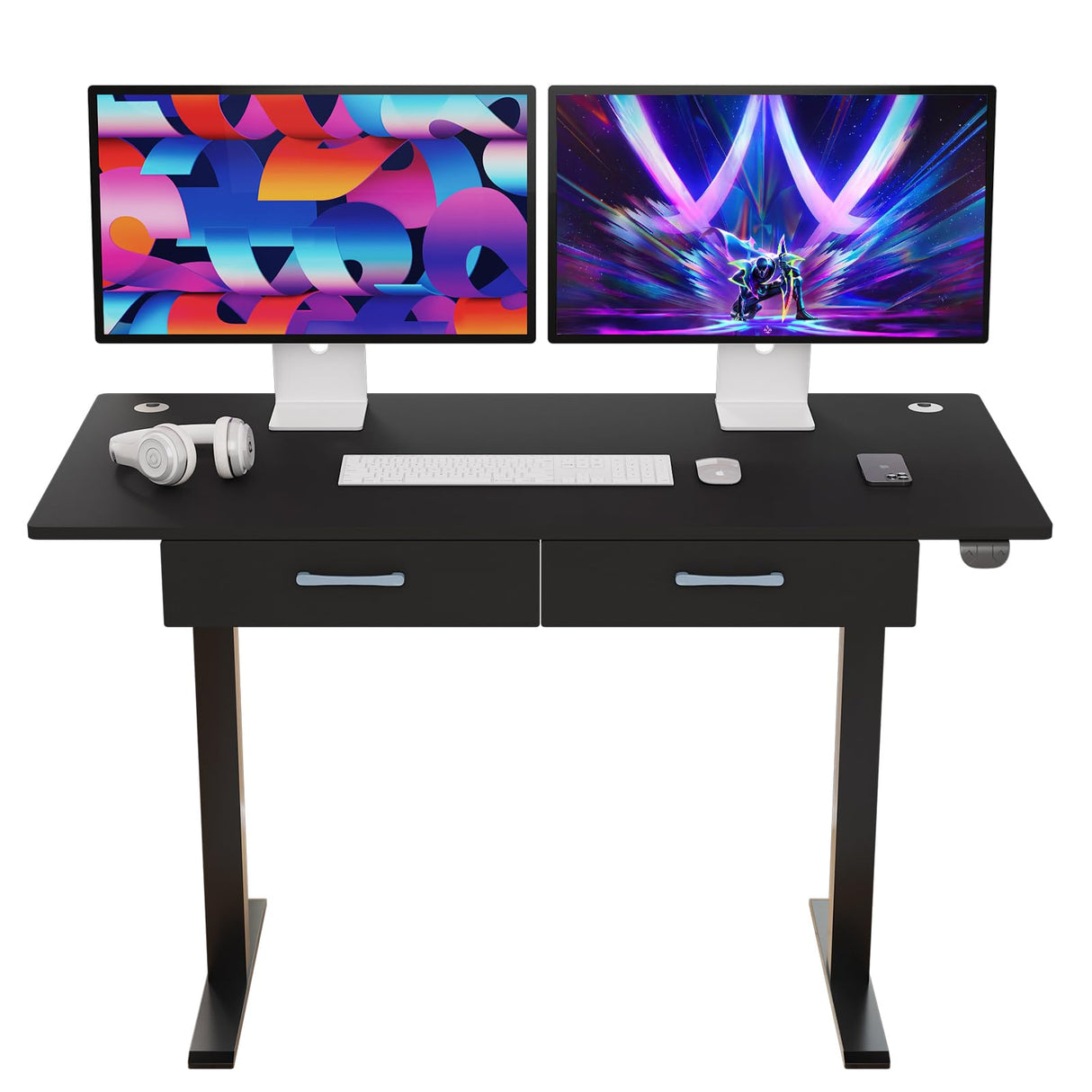 Our Modern Space 2-Drawer Height Adjustable 45" Electric Standing Desk - Upgraded Ultra Durable Home Office Large Rectangular Computer Table or Laptop Sit Stand Workstation - Black Our Modern Space