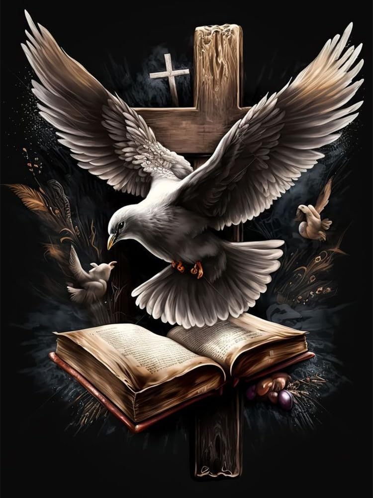 NWQZBYHT Religious Cross 5D Diamond Painting Kits for Adults,Bird Diamond Art Kits for Adults,DIY Round Full Drill Gem Art Kits for Beginner,Diamond Dots Picture Crafts Home Wall Decor 12x16 Inch NWQZBYHT