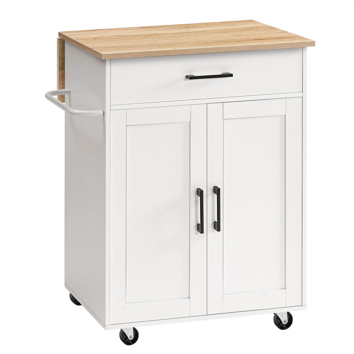 MAHANCRIS Kitchen Island on Wheels with Drop Leaf, Folding Countertop Kitchen Island Cart, Kitchen Island Table with Towel Rack, Drawer, for Kitchen, Dining Room, White and Natural KINW12501 MAHANCRIS