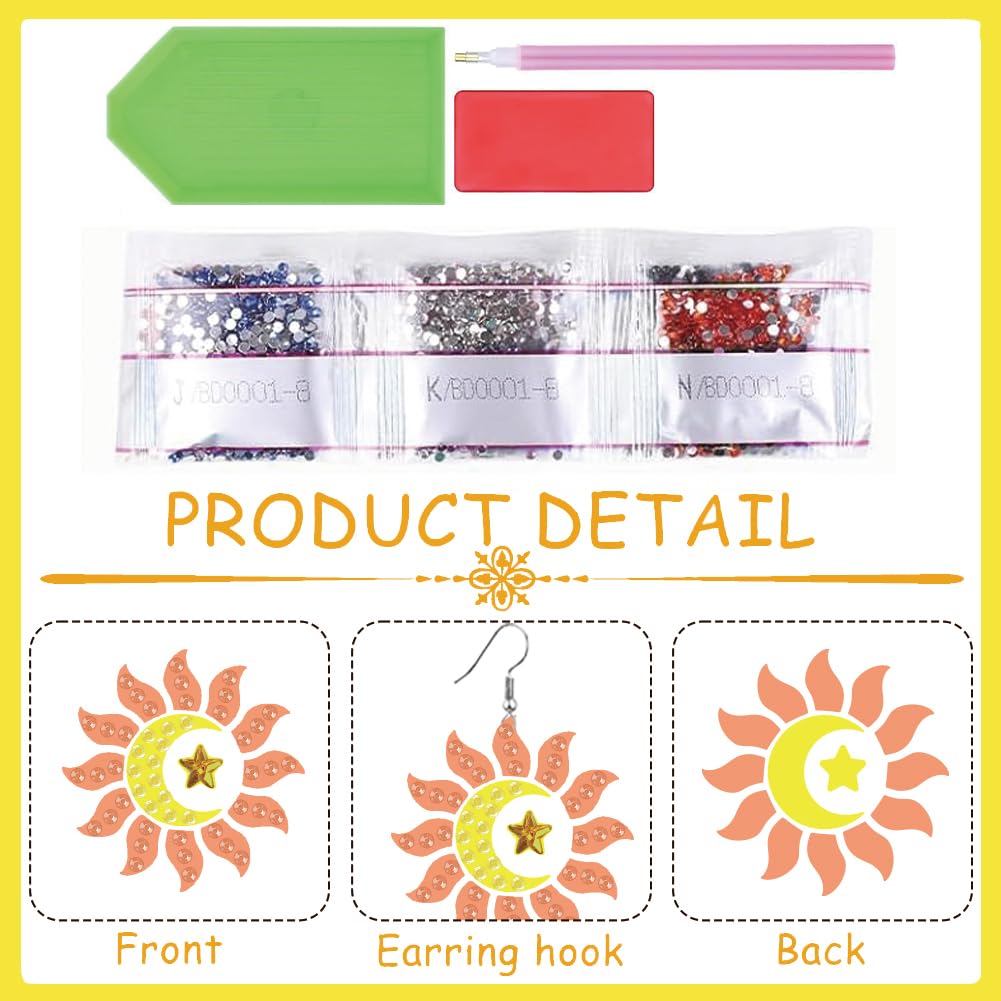 beinkmake 12 Pairs Celestial Sun Moon Star Diamond Painted Earrings 5D Earring Making Kit Fantasy Vintage Jewelry DIY Diamond Art Earring Kit for Adults Craft Unique Handmade Gifts beinkmake