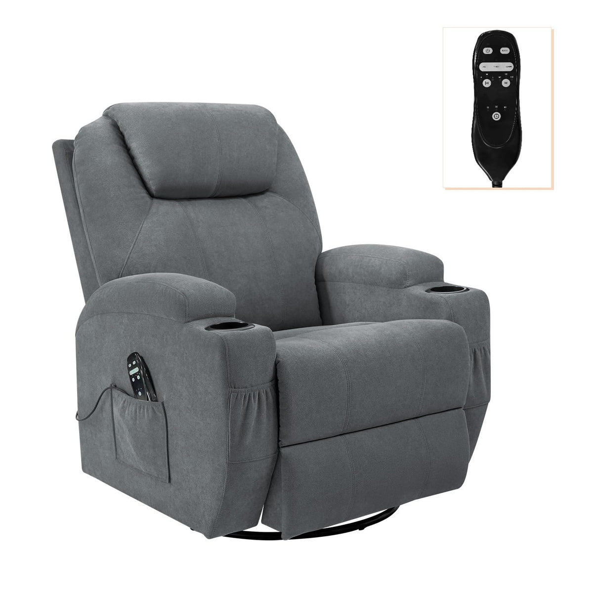 Flamaker Rocking Chair Recliner Chair with Massage Swivel Ergonomic Lounge Chair Classic Single Sofa with 2 Cup Holders Side Pockets Living Room Chair Home Theater Seat (Gray) Flamaker