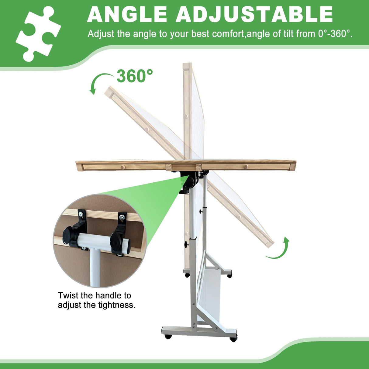 ZZJIHAI 1500 Piece Jigsaw Puzzle Table with Drawers, Adjustable Wooden Rotating Puzzle Board with Legs and Cover, Portable Large Movable Puzzles Tables with Wheels & Storage for Adults ZZJIHAI